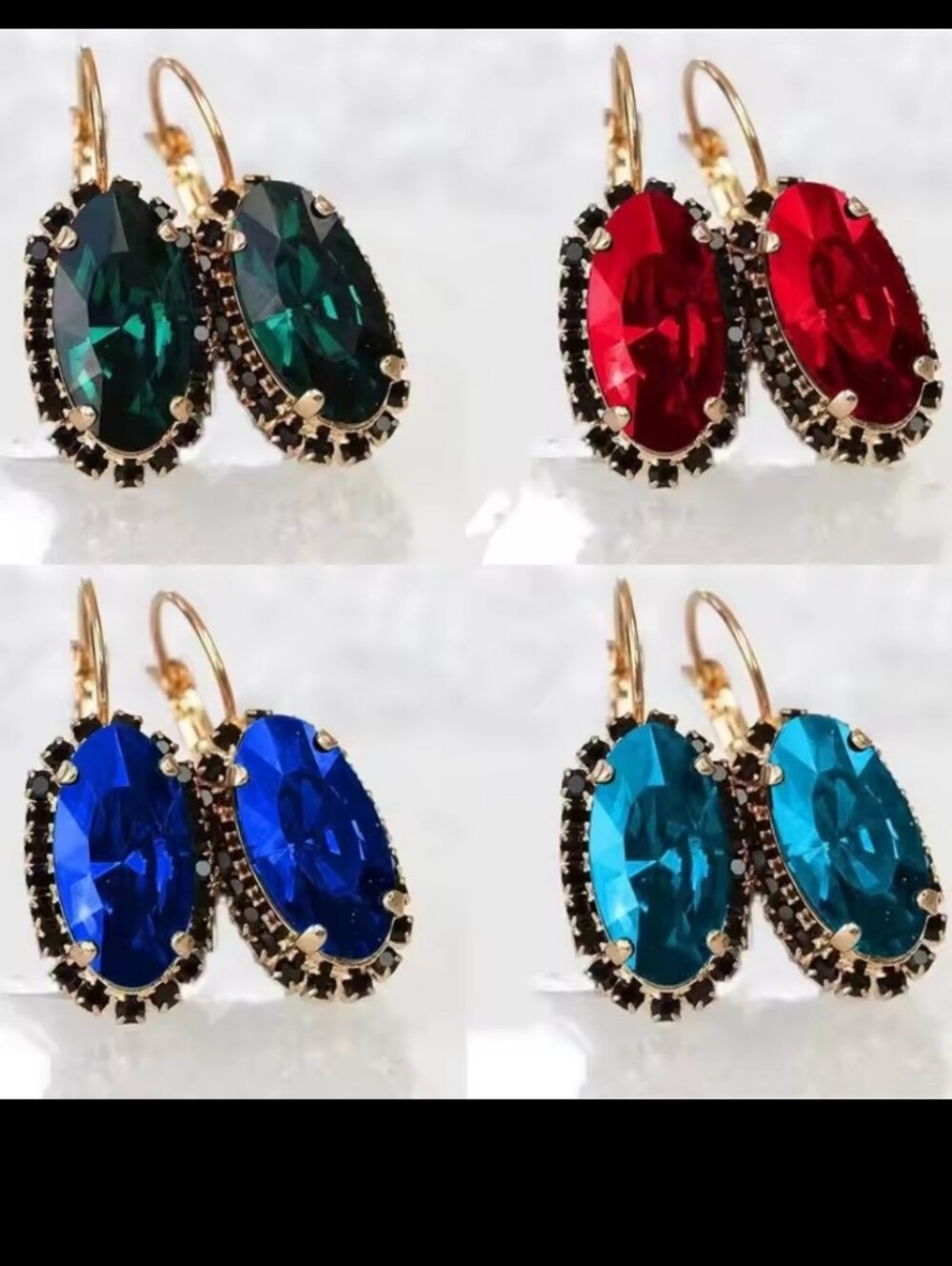 Gold Color Oval Deep Micro Inlaid Black Earrings